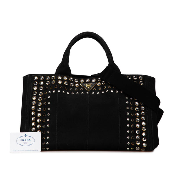 プラダ カナパ ハンドバッグ ショルダーバッグ 2WAY 1BG439 ブラック キャンバス ビーズ レディース PRADA 【中古】