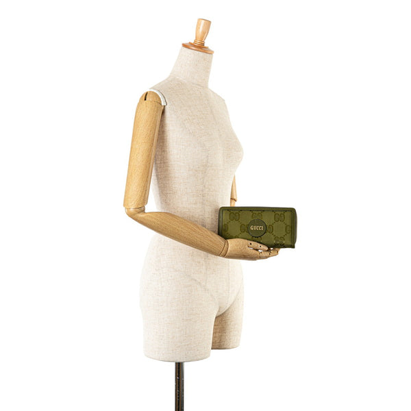 グッチ グッチ オフザグリット ラウンドファスナー 長財布 625576 カーキグリーン ナイロン レザー レディース GUCCI 【中古】