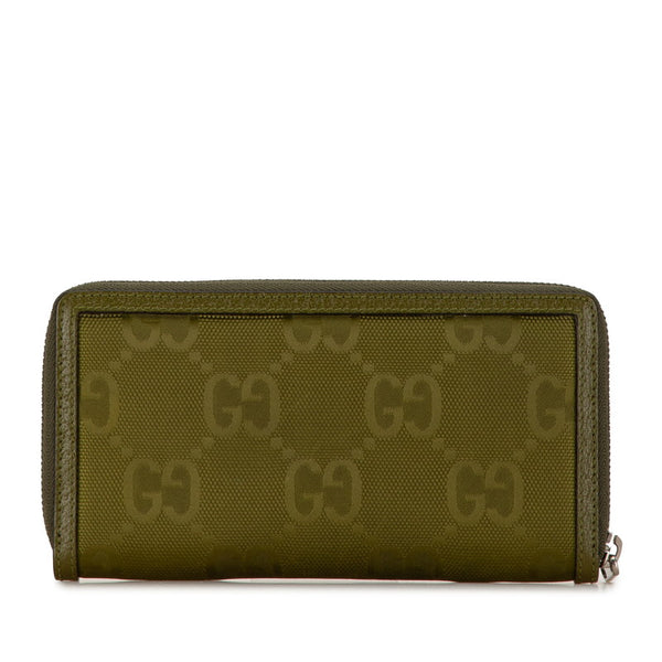 グッチ グッチ オフザグリット ラウンドファスナー 長財布 625576 カーキグリーン ナイロン レザー レディース GUCCI 【中古】