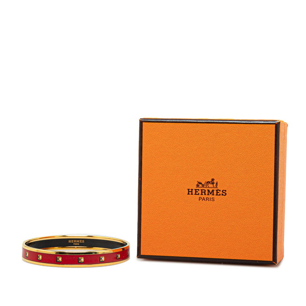 エルメス エマイユPM 総柄 七宝焼き バングル ブレスレット ゴールド レッド メッキ レディース HERMES 【中古】
