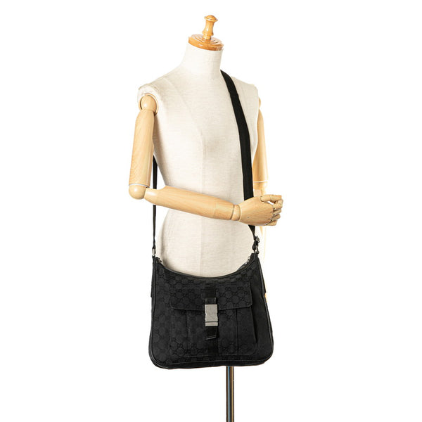 グッチ GGキャンバス 斜め掛け ショルダーバッグ 131211 ブラック キャンバス レザー レディース GUCCI 【中古】