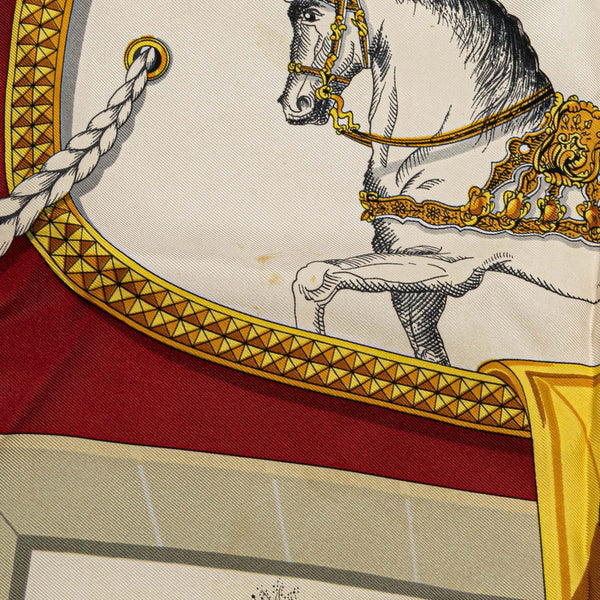 エルメス カレ90 GRAND APPARAT 盛装の馬 スカーフ ワインレッド マルチカラー シルク レディース HERMES 【中古】