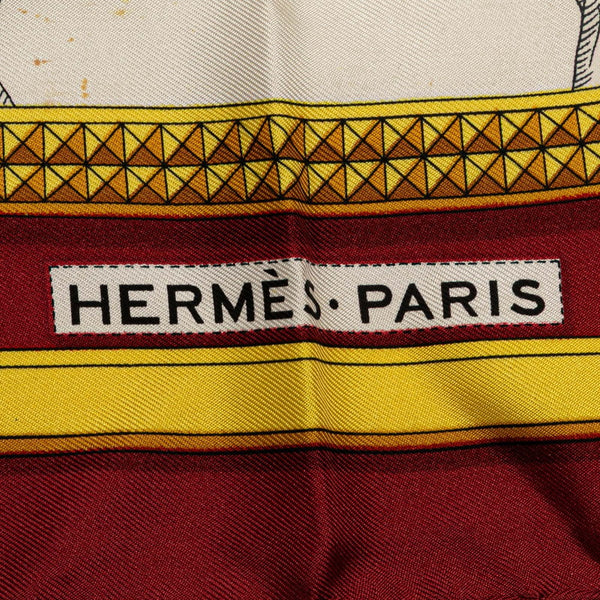エルメス カレ90 GRAND APPARAT 盛装の馬 スカーフ ワインレッド マルチカラー シルク レディース HERMES 【中古】