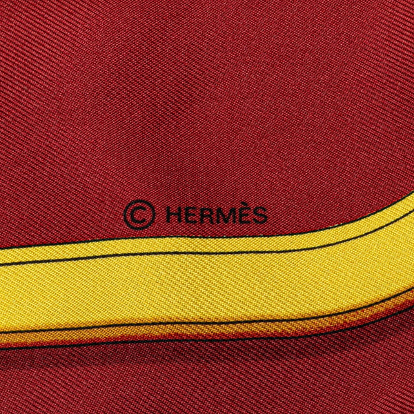 エルメス カレ90 GRAND APPARAT 盛装の馬 スカーフ ワインレッド マルチカラー シルク レディース HERMES 【中古】