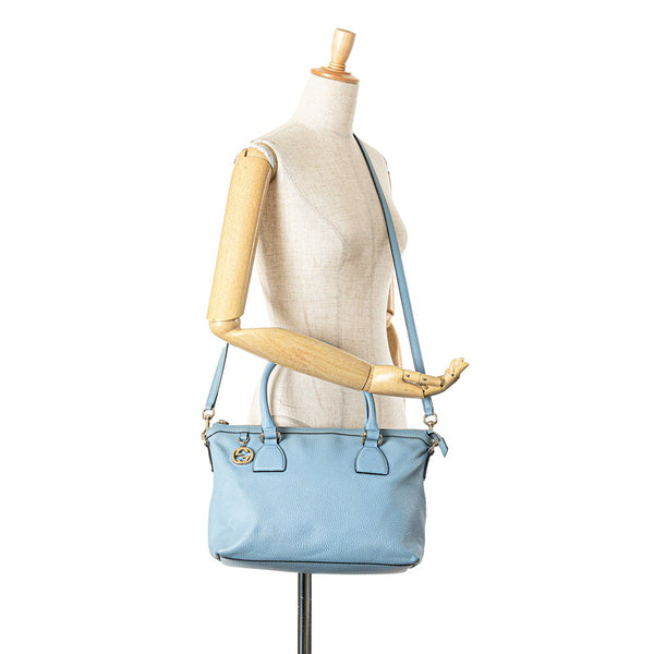 グッチ インターロッキングG ハンドバッグ ショルダーバッグ 2WAY 449659 ライトブルー レザー レディース GUCCI 【中古】