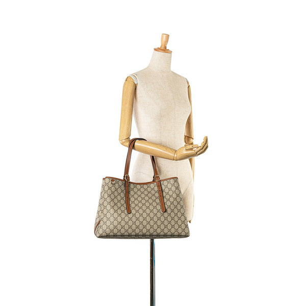 グッチ GGエンブレム トートバッグ 815213 ベージュ ブラウン PVC レザー レディース GUCCI 【中古】