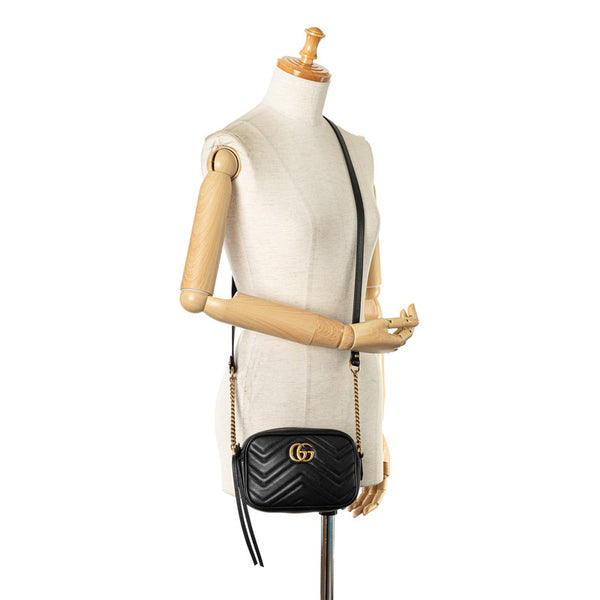 グッチ GGマーモント キルティング 斜め掛け チェーン ショルダーバッグ 448065 ブラック レザー レディース GUCCI 【中古】