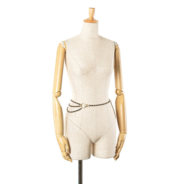 シャネル ココマーク チェーン ベルト ブラック ゴールド レザー フェイクパール メタル レディース CHANEL 【中古】