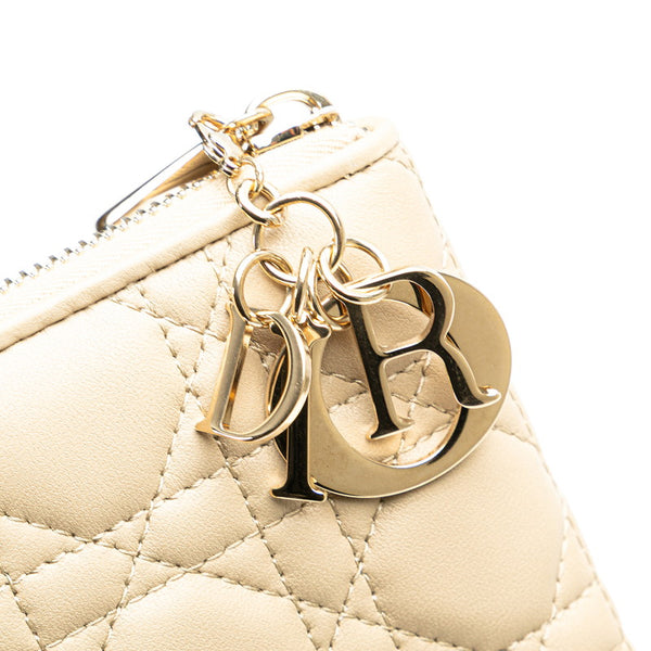 ディオール カナージュ ラウンドファスナー 長財布 グレージュ ベージュ ラムスキン レディース Dior 【中古】
