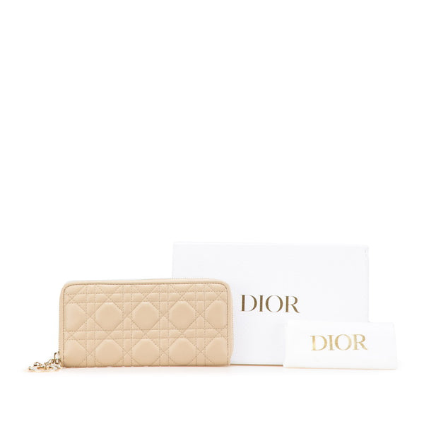 ディオール カナージュ ラウンドファスナー 長財布 グレージュ ベージュ ラムスキン レディース Dior 【中古】