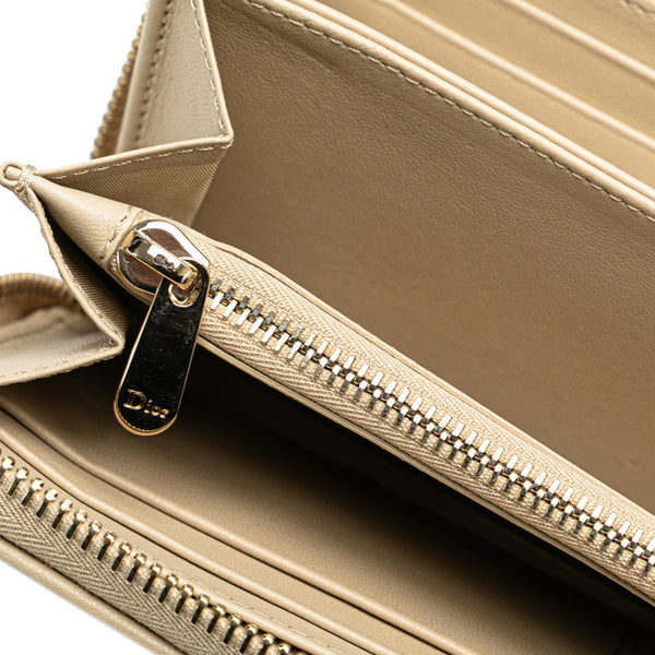 ディオール カナージュ ラウンドファスナー 長財布 グレージュ ベージュ ラムスキン レディース Dior 【中古】