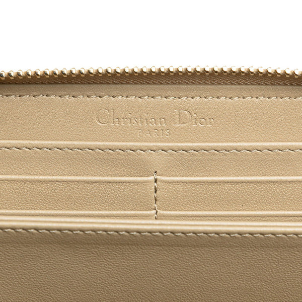ディオール カナージュ ラウンドファスナー 長財布 グレージュ ベージュ ラムスキン レディース Dior 【中古】