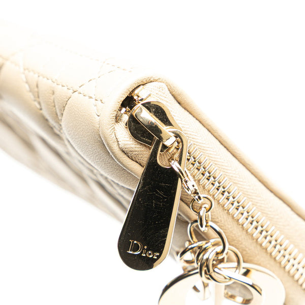 ディオール カナージュ ラウンドファスナー 長財布 グレージュ ベージュ ラムスキン レディース Dior 【中古】