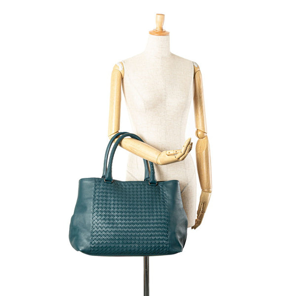ボッテガヴェネタ イントレチャート トートバッグ ハンドバッグ グリーン レザー レディース BOTTEGAVENETA 【中古】