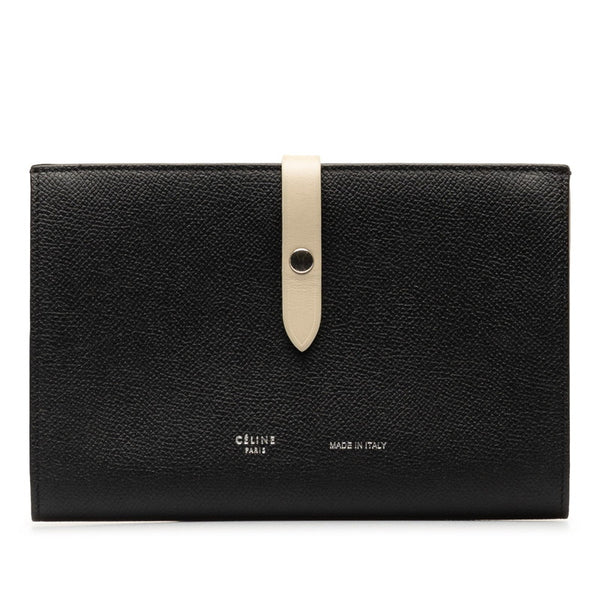 セリーヌ ロゴ ミディアム マルチ ファンクション  二つ折り財布 104813 ブラック グレー レザー メンズ CELINE 【中古】