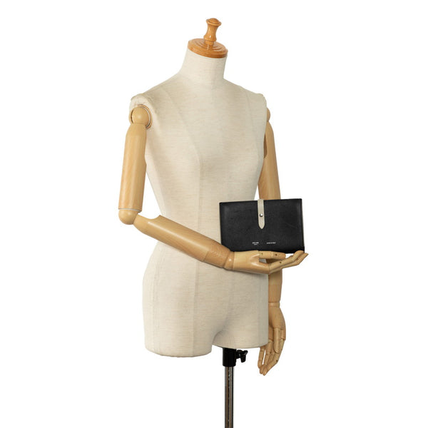 セリーヌ ロゴ ミディアム マルチ ファンクション  二つ折り財布 104813 ブラック グレー レザー メンズ CELINE 【中古】