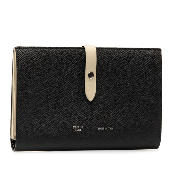 セリーヌ ロゴ ミディアム マルチ ファンクション  二つ折り財布 104813 ブラック グレー レザー メンズ CELINE 【中古】