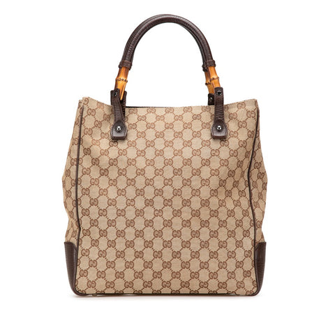 グッチ GGキャンバス バンブー ショルダーバッグ トートバッグ 112530 ベージュ ブラウン キャンバス レザー レディース GUCCI 【中古】