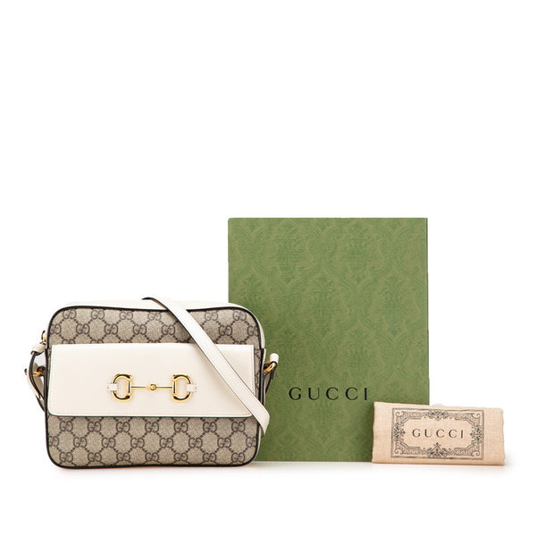 グッチ GGスプリーム ホースビット ショルダーバッグ 645454 ベージュ ホワイト PVC レザー レディース GUCCI 【中古】