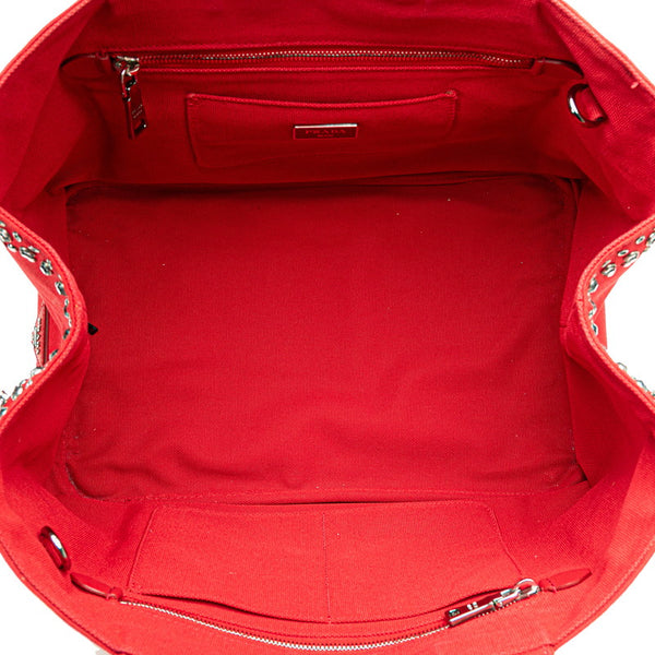 プラダ カナパ スタッズ ビジュー ハンドバッグ ショルダーバッグ 2WAY レッド キャンバス レディース PRADA 【中古】