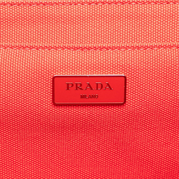 プラダ カナパ スタッズ ビジュー ハンドバッグ ショルダーバッグ 2WAY レッド キャンバス レディース PRADA 【中古】