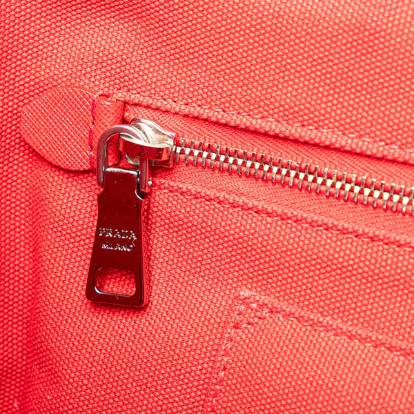 プラダ カナパ スタッズ ビジュー ハンドバッグ ショルダーバッグ 2WAY レッド キャンバス レディース PRADA 【中古】