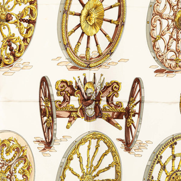 エルメス カレ90 Roues de Canon 大砲の車輪 スカーフ ホワイト マルチカラー シルク レディース HERMES 【中古】