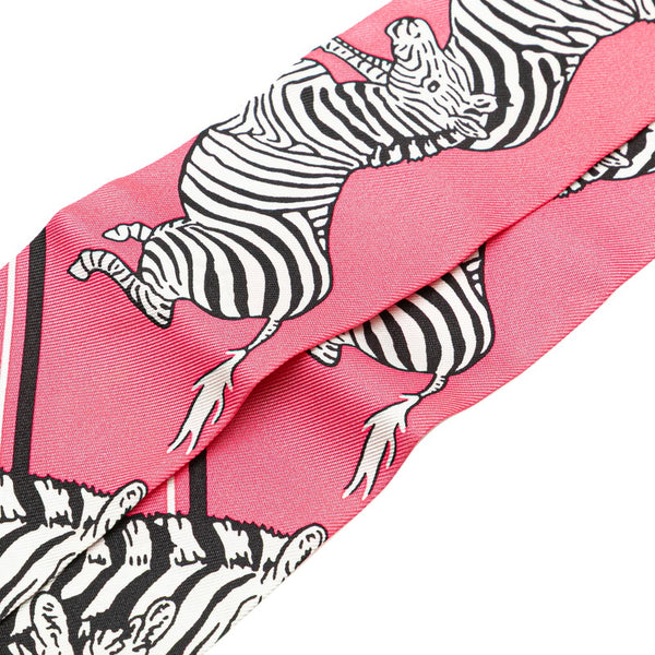 エルメス ツイリー Les Zebres Bandana ゼブラ バンダナ スカーフ ピンク ホワイト マルチカラー シルク レディース HERMES 【中古】