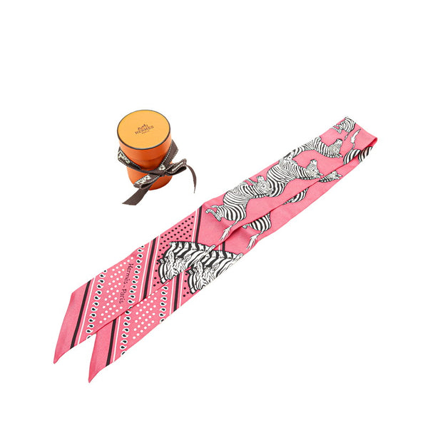 エルメス ツイリー Les Zebres Bandana ゼブラ バンダナ スカーフ ピンク ホワイト マルチカラー シルク レディース HERMES 【中古】