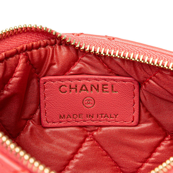 シャネル マトラッセ ダブルステッチ ココマーク タッセル ポーチ ピンク ラムスキン レディース CHANEL 【中古】