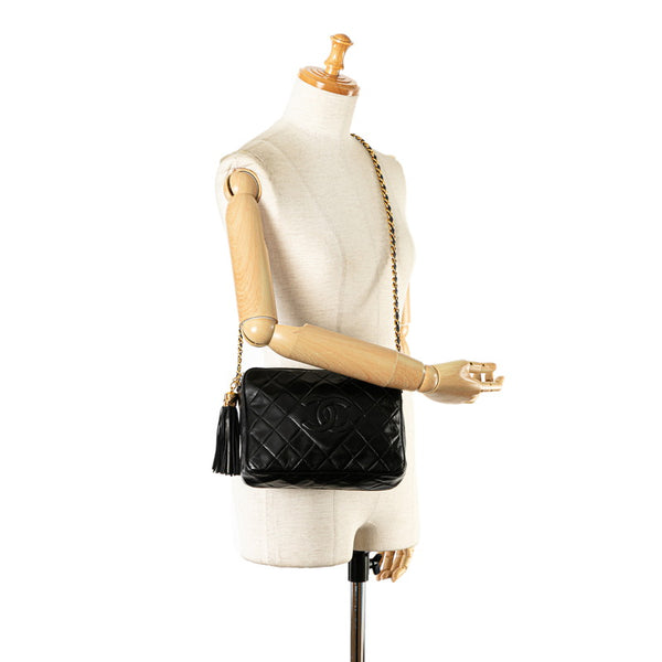 シャネル マトラッセ ココマーク フリンジ チェーン ショルダーバッグ ブラック ゴールド ラムスキン レディース CHANEL 【中古】