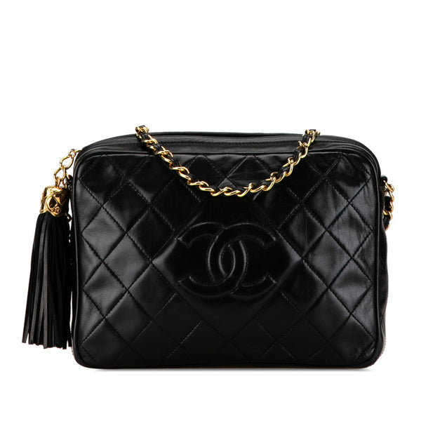 シャネル マトラッセ ココマーク フリンジ チェーン ショルダーバッグ ブラック ゴールド ラムスキン レディース CHANEL 【中古】