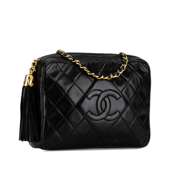 シャネル マトラッセ ココマーク フリンジ チェーン ショルダーバッグ ブラック ゴールド ラムスキン レディース CHANEL 【中古】