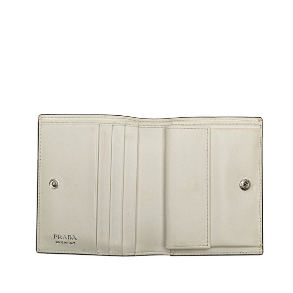 プラダ 二つ折り財布 ホワイト ブラック レザー レディース PRADA 【中古】