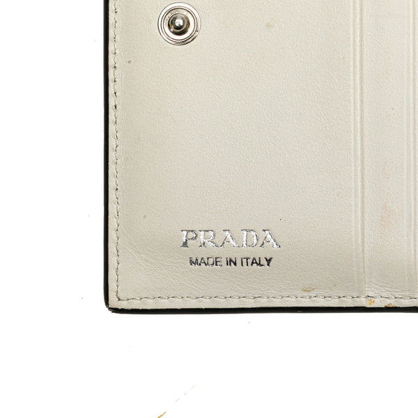 プラダ 二つ折り財布 ホワイト ブラック レザー レディース PRADA 【中古】