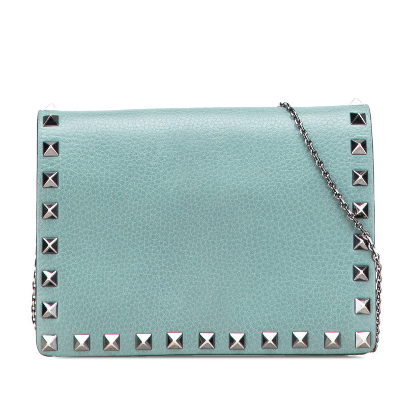 ヴァレンティノ ロックスタッズ チェーン ショルダーバッグ グリーン レザー レディース VALENTINO 【中古】