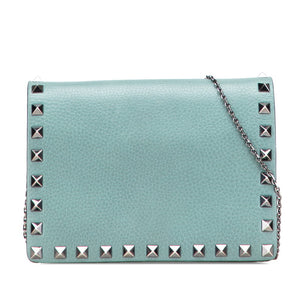 ヴァレンティノ ロックスタッズ チェーン ショルダーバッグ グリーン レザー レディース VALENTINO 【中古】