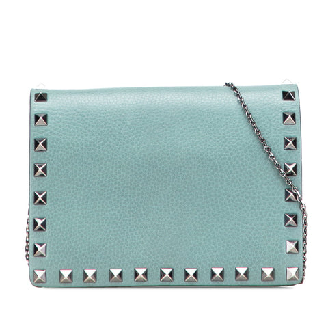 ヴァレンティノ ロックスタッズ チェーン ショルダーバッグ グリーン レザー レディース VALENTINO 【中古】