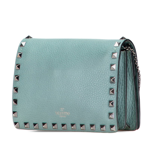 ヴァレンティノ ロックスタッズ チェーン ショルダーバッグ グリーン レザー レディース VALENTINO 【中古】