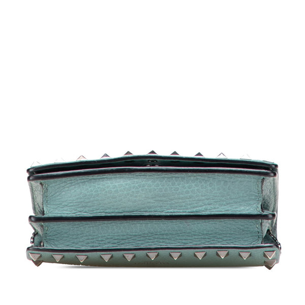 ヴァレンティノ ロックスタッズ チェーン ショルダーバッグ グリーン レザー レディース VALENTINO 【中古】