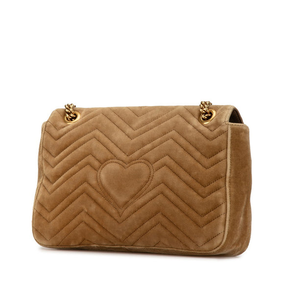 グッチ GGマーモント キルティング チェーン ショルダーバッグ  443496 ベージュ ブラウン ベロア レザー レディース GUCCI 【中古】