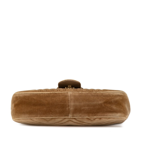 グッチ GGマーモント キルティング チェーン ショルダーバッグ  443496 ベージュ ブラウン ベロア レザー レディース GUCCI 【中古】