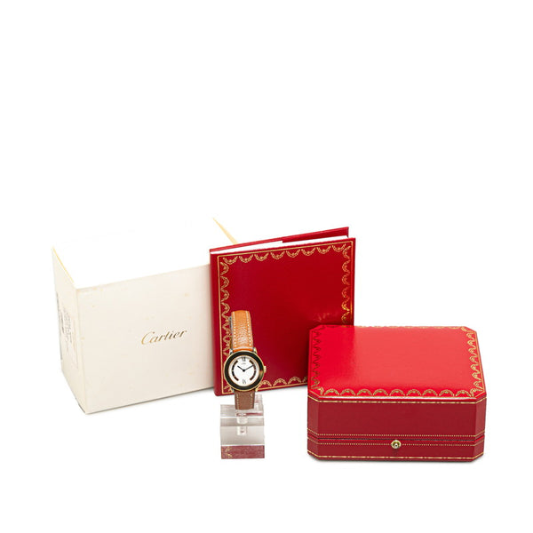 カルティエ マスト ヴァンドーム ヴェルメイユ 腕時計 590004 クオーツ ホワイト文字盤 レザー SV925 シルバー メッキ レディース CARTIER 【中古】