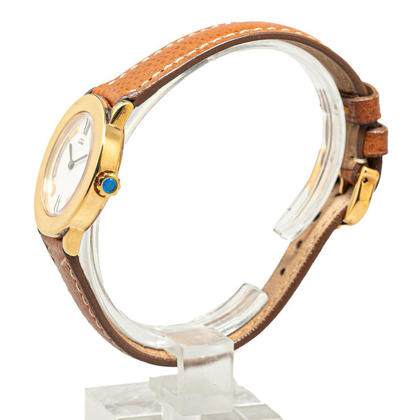 カルティエ マスト ヴァンドーム ヴェルメイユ 腕時計 590004 クオーツ ホワイト文字盤 レザー SV925 シルバー メッキ レディース CARTIER 【中古】