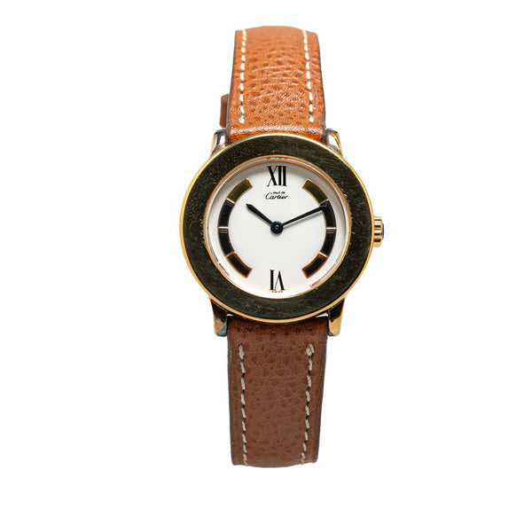 カルティエ マスト ヴァンドーム ヴェルメイユ 腕時計 590004 クオーツ ホワイト文字盤 レザー SV925 シルバー メッキ レディース CARTIER 【中古】