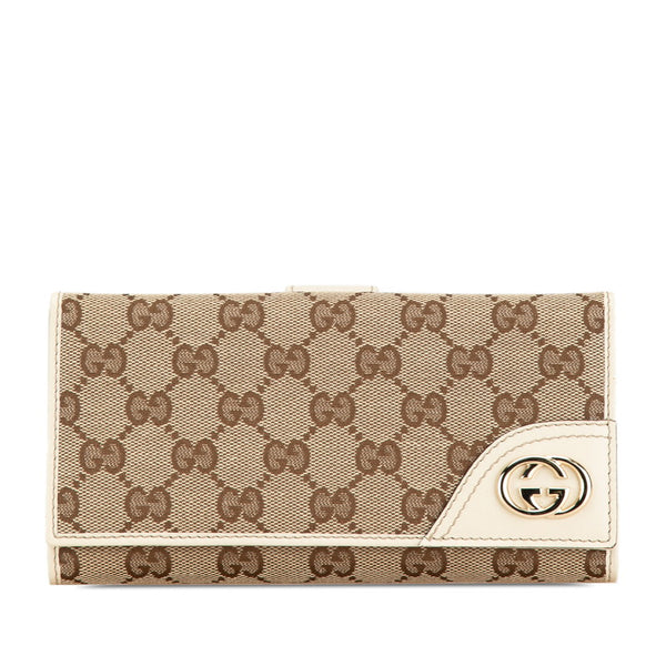 グッチ GGキャンバス 長財布 181593 ベージュ ホワイト キャンバス レザー レディース GUCCI 【中古】