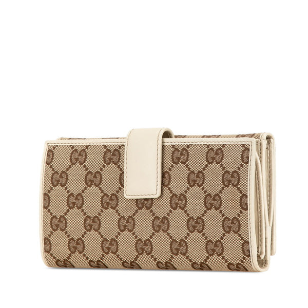 グッチ GGキャンバス 長財布 181593 ベージュ ホワイト キャンバス レザー レディース GUCCI 【中古】