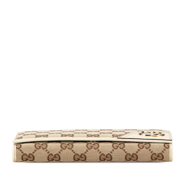 グッチ GGキャンバス 長財布 181593 ベージュ ホワイト キャンバス レザー レディース GUCCI 【中古】