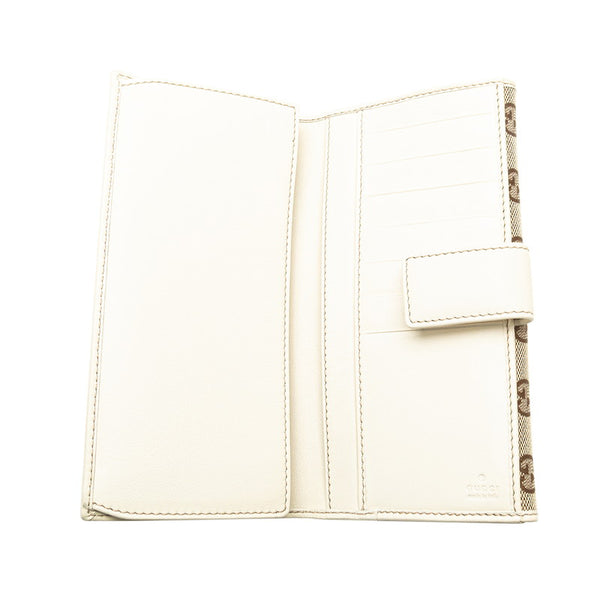 グッチ GGキャンバス 長財布 181593 ベージュ ホワイト キャンバス レザー レディース GUCCI 【中古】
