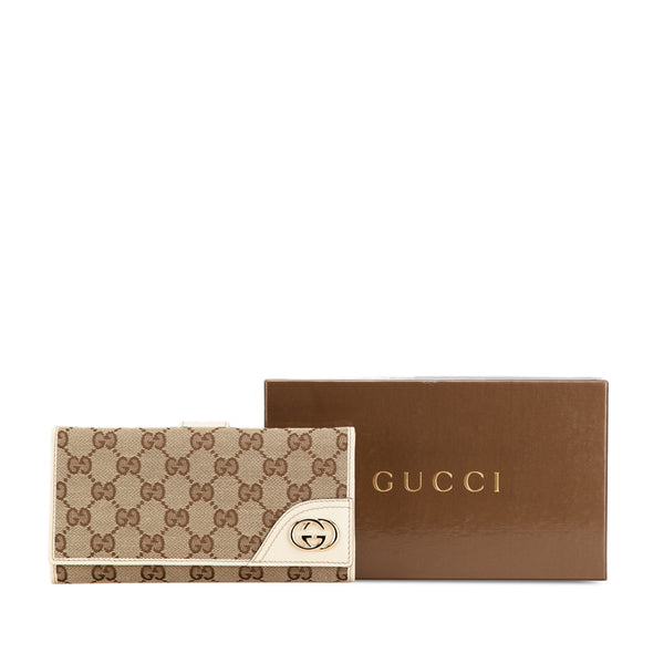 グッチ GGキャンバス 長財布 181593 ベージュ ホワイト キャンバス レザー レディース GUCCI 【中古】